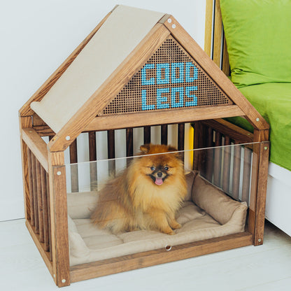 Wooden Dog Сage House  with Cozy Pillow