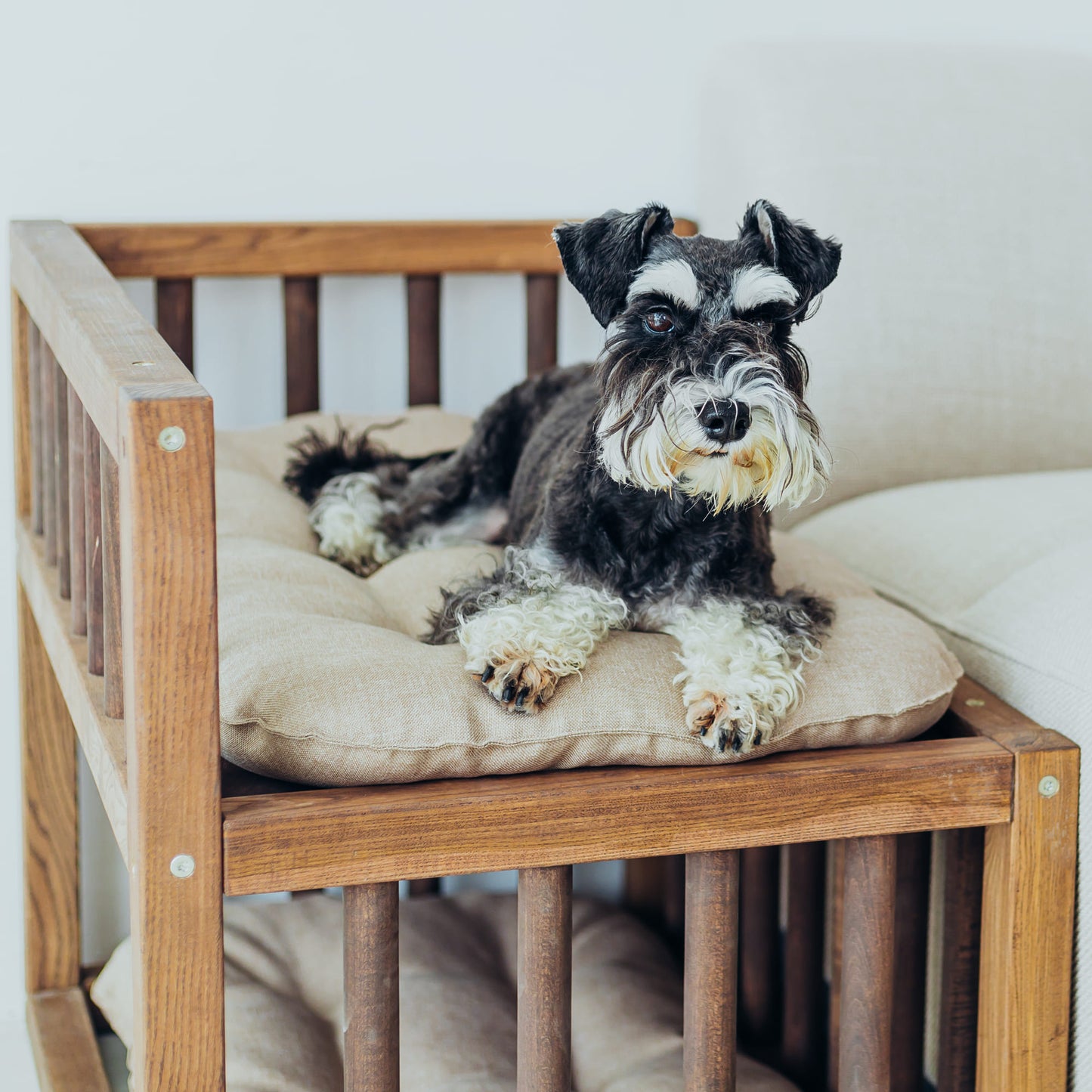 Wooden Dog Bed Platform with Cozy Pillows