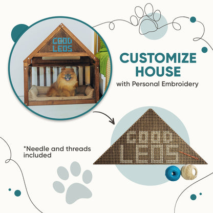 Wooden Dog Сage House  with Cozy Pillow