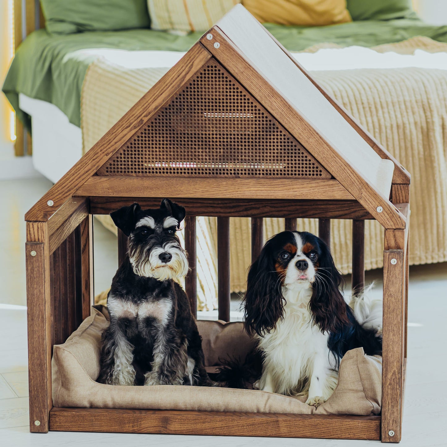 Wooden Dog Сage House  with Cozy Pillow