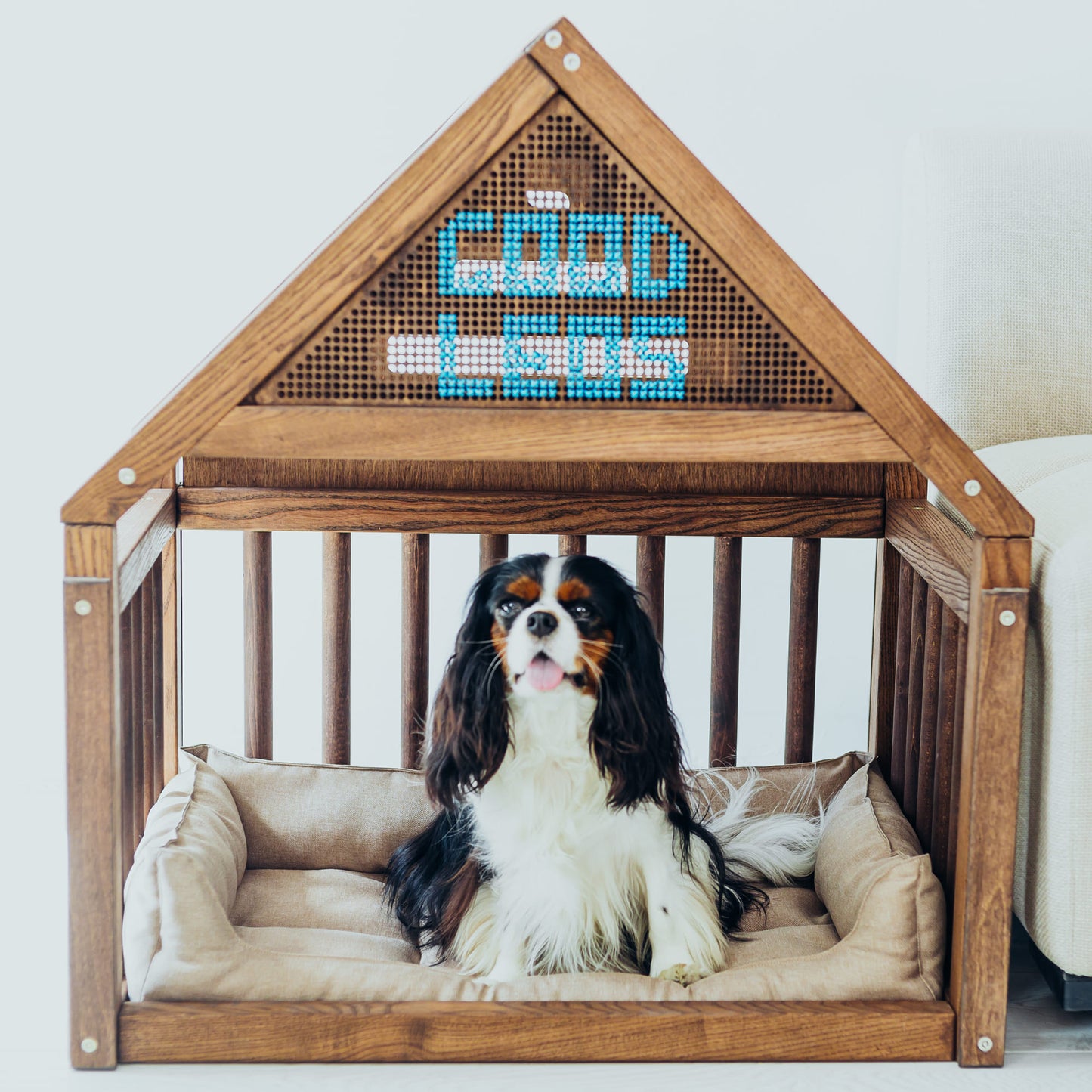 Wooden Dog Сage House  with Cozy Pillow